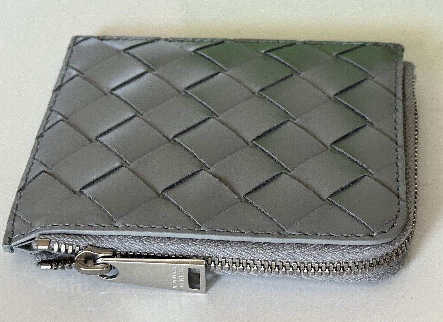 Bottega Veneta Intrecciato Leather Zip Around Gray Wallet 593216 IT NWT $460