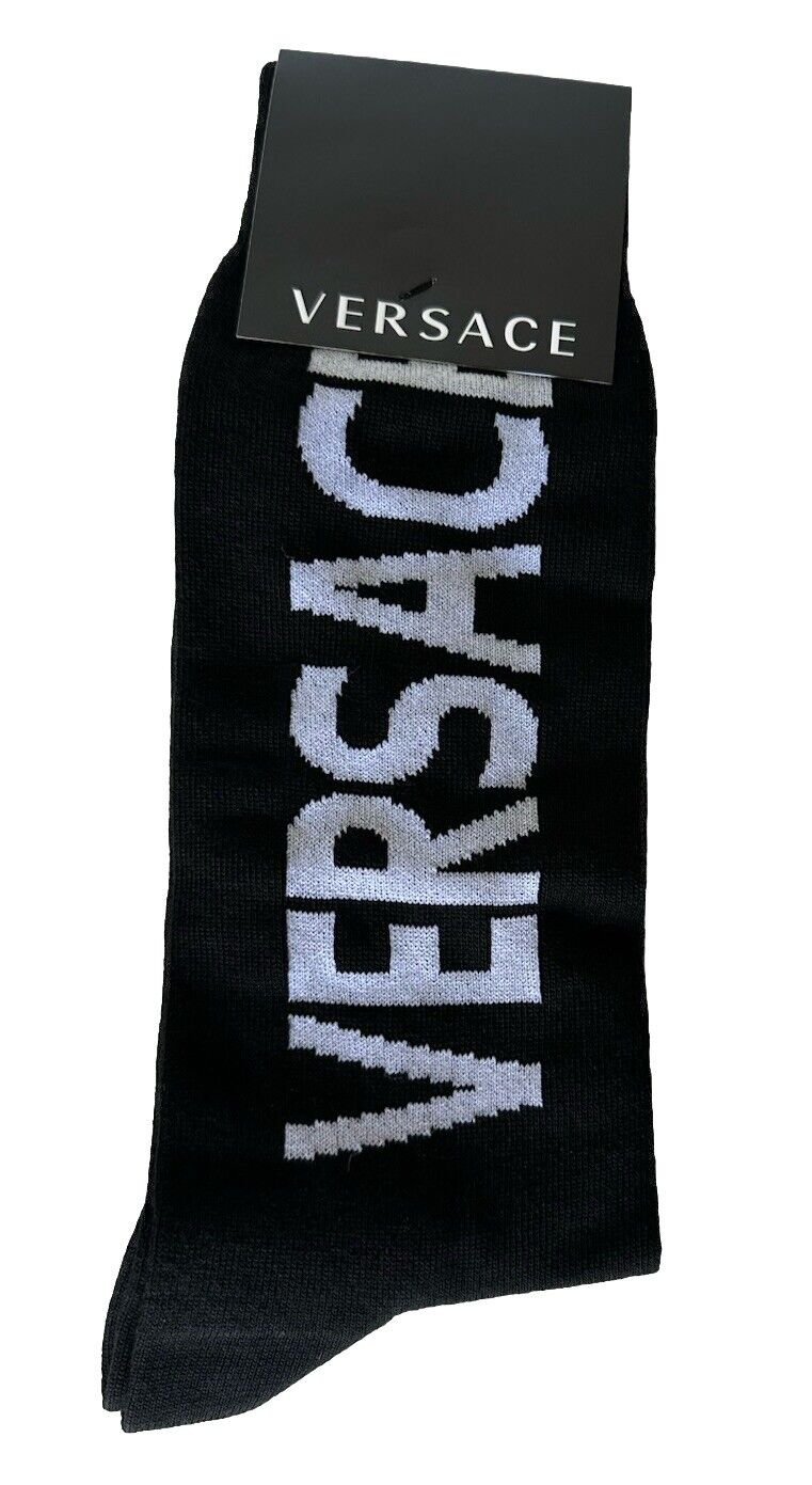 Versace Logo Socks Black/White Size S Made in Italy ICZ0003 NWT $125