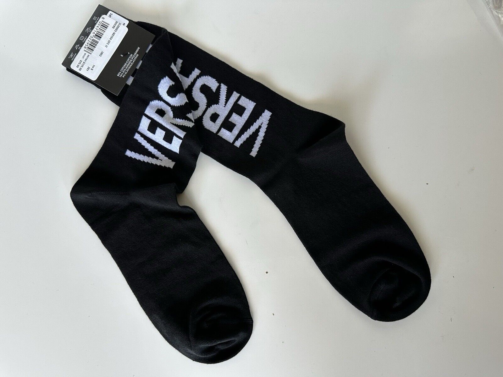 Versace Logo Socks Black/White Size M Made in Italy ICZ0003 NWT $125