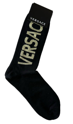 Versace Logo Socks Black/Gold Size M Made in Italy ICZ0003 NWT $125