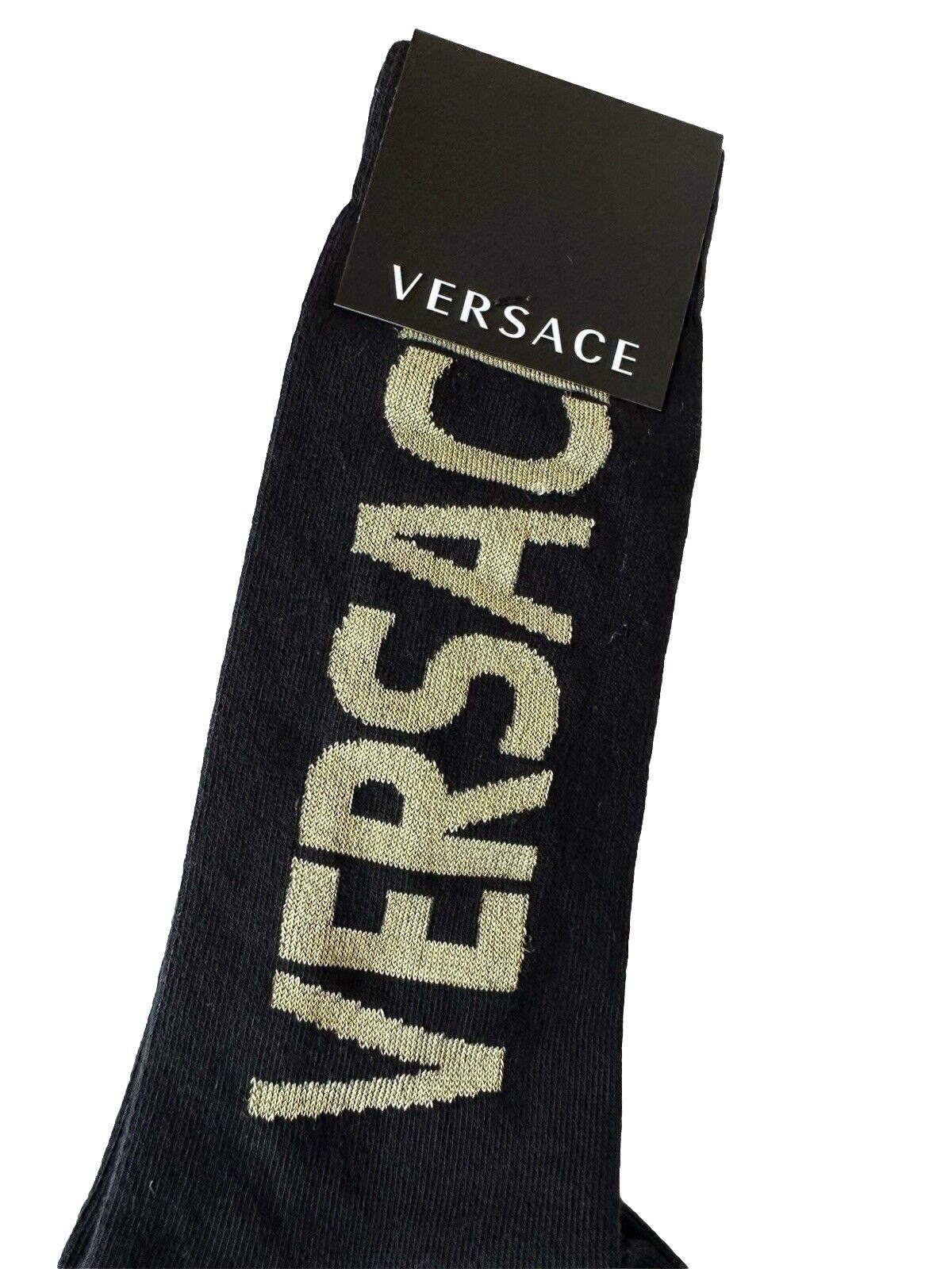 Versace Logo Socks Black/Gold Size M Made in Italy ICZ0003 NWT $125