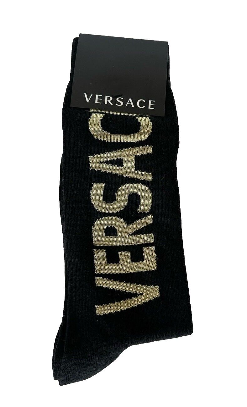 Versace Logo Socks Black/Gold Size M Made in Italy ICZ0003 NWT $125