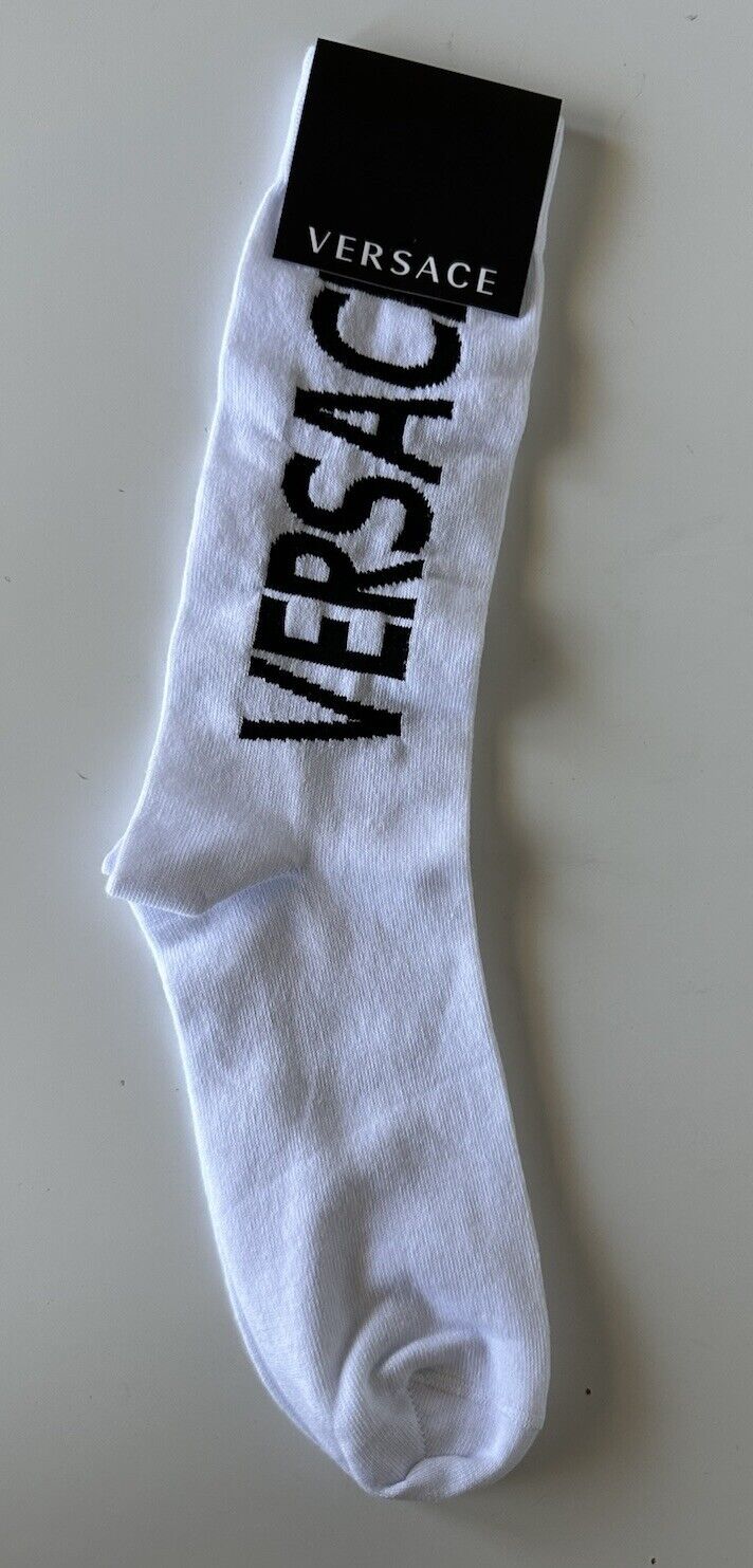 Versace Logo Socks White/Black Size M Made in Italy ICZ0003 NWT $125