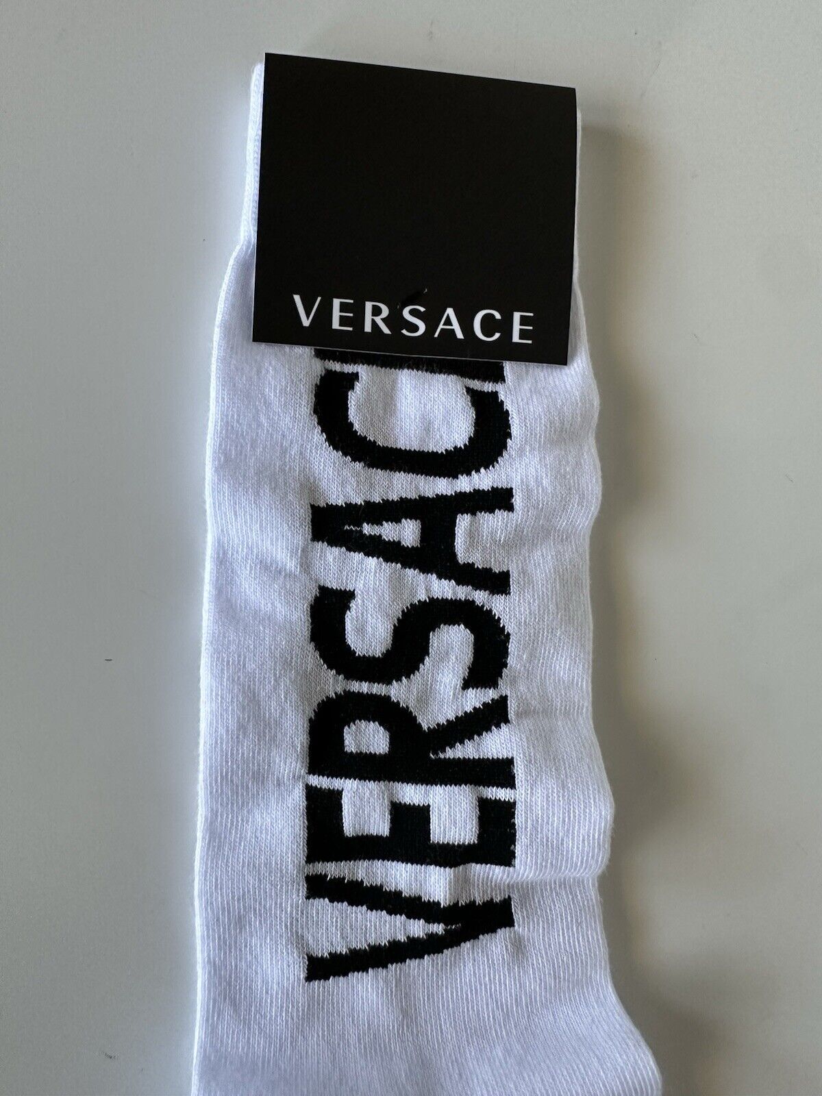 Versace Logo Socks White/Black Size M Made in Italy ICZ0003 NWT $125