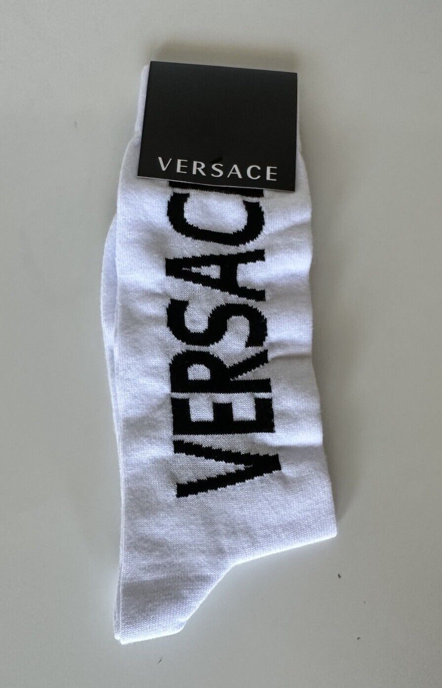 Versace Logo Socks White/Black Size M Made in Italy ICZ0003 NWT $125