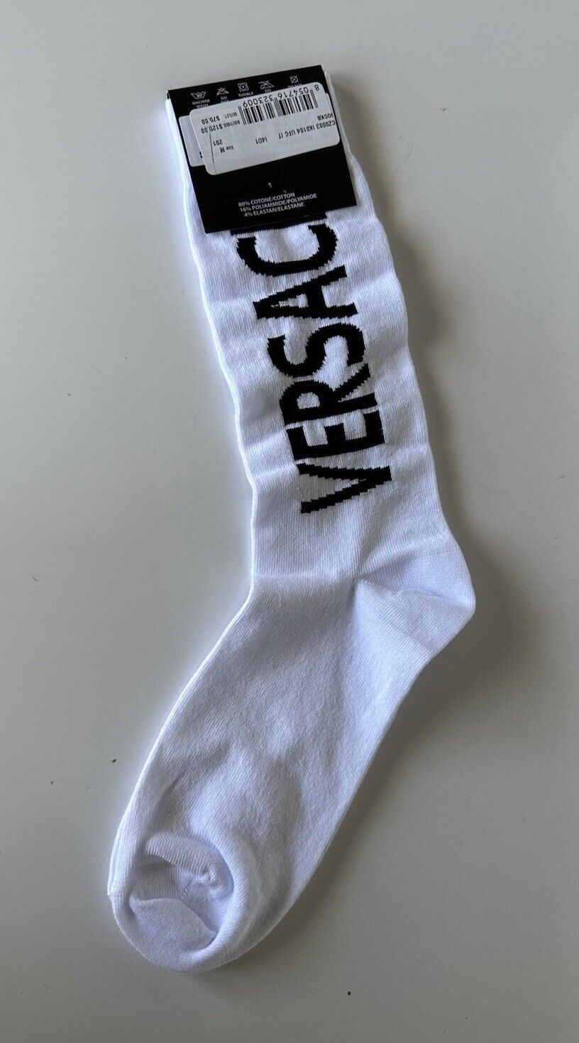 Versace Logo Socks White/Black Size M Made in Italy ICZ0003 NWT $125