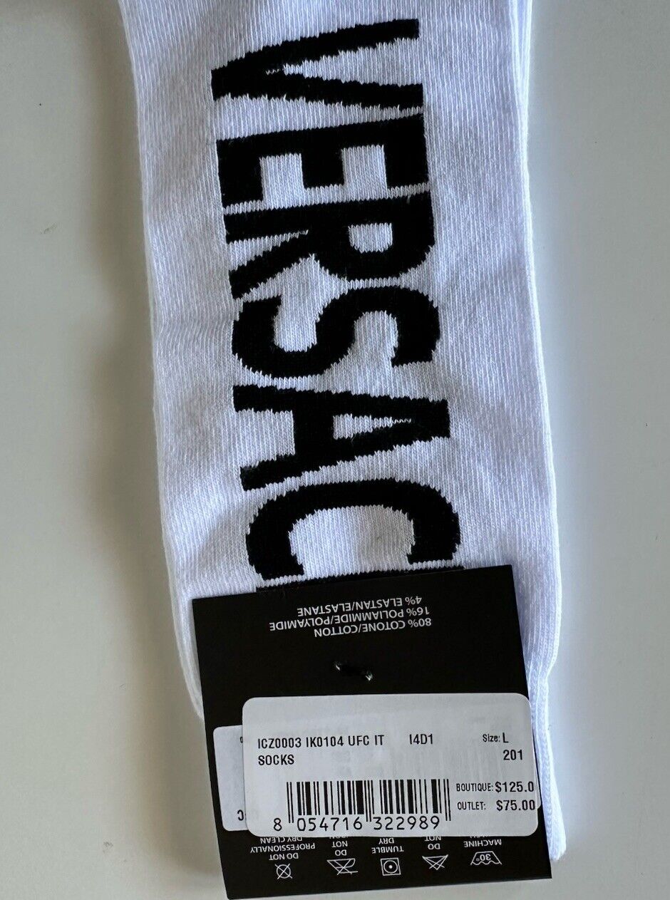 Versace Logo Socks White/Black Size L Made in Italy ICZ0003 NWT $125