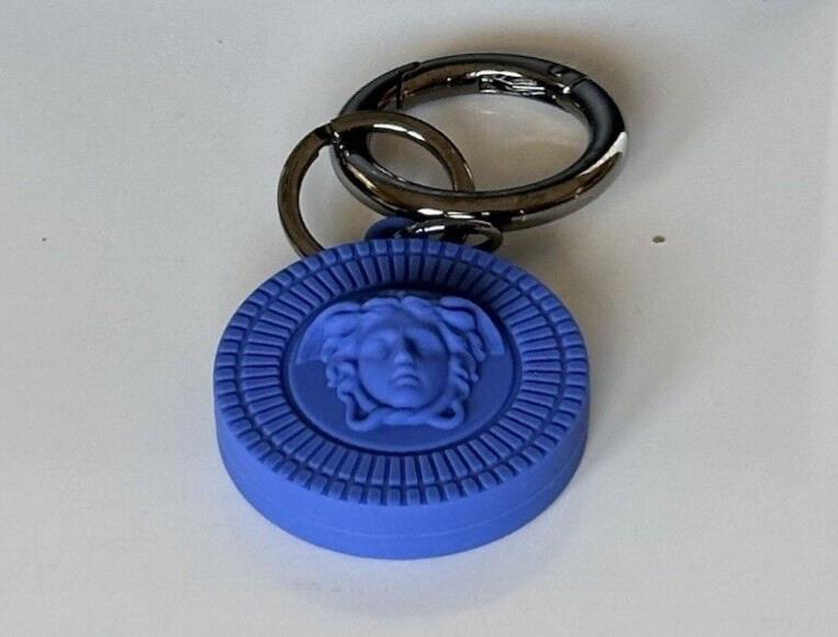 Versace Medusa Head Blue Silicone Air Tag Keychain 1008527 New $150