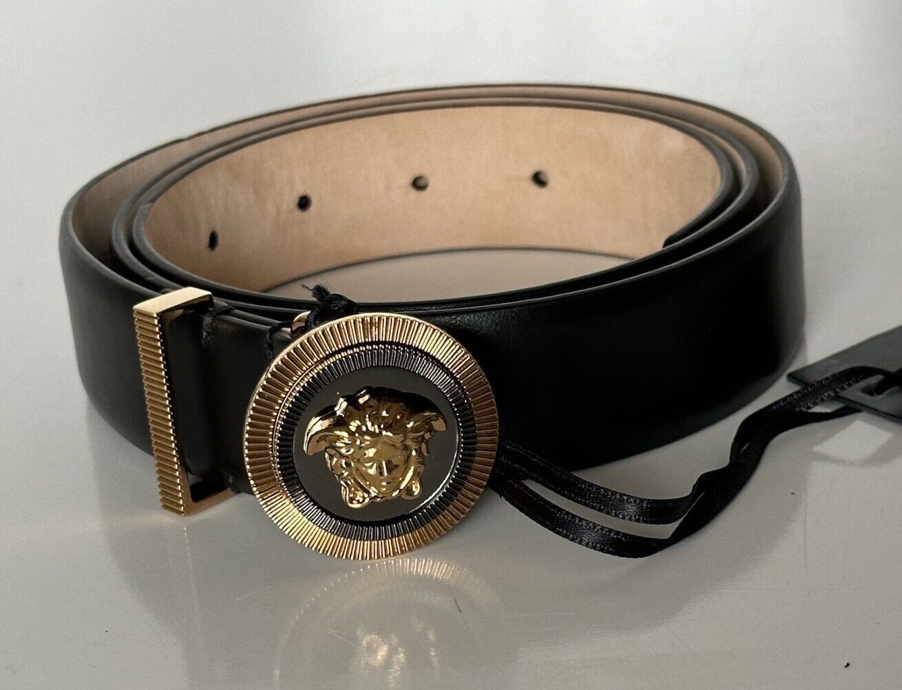 Versace Medusa-Buckle Black Slim Leather Belt 90 (36) Italy 1004009 NWT $550