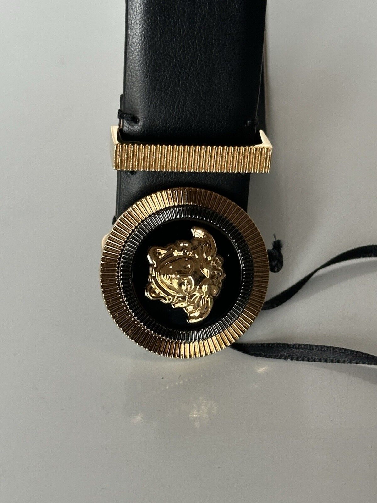 Versace Medusa-Buckle Black Slim Leather Belt 90 (36) Italy 1004009 NWT $550