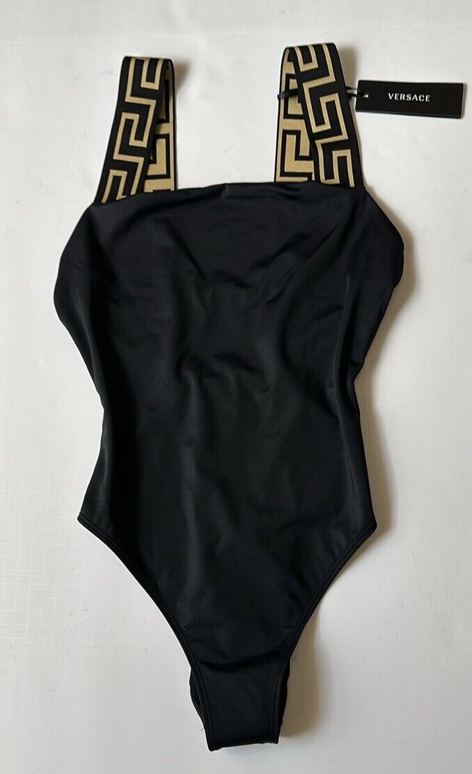 Versace Greek Key Women's Black/Gold Swim Suit Size 3 Italy ABD01098 NWT