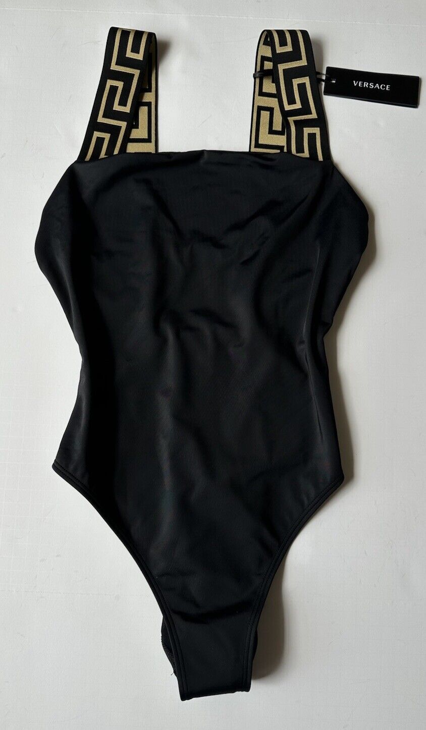 Versace Greek Key Women's Black/Gold Swim Suit Size 3 Italy ABD01098 NWT