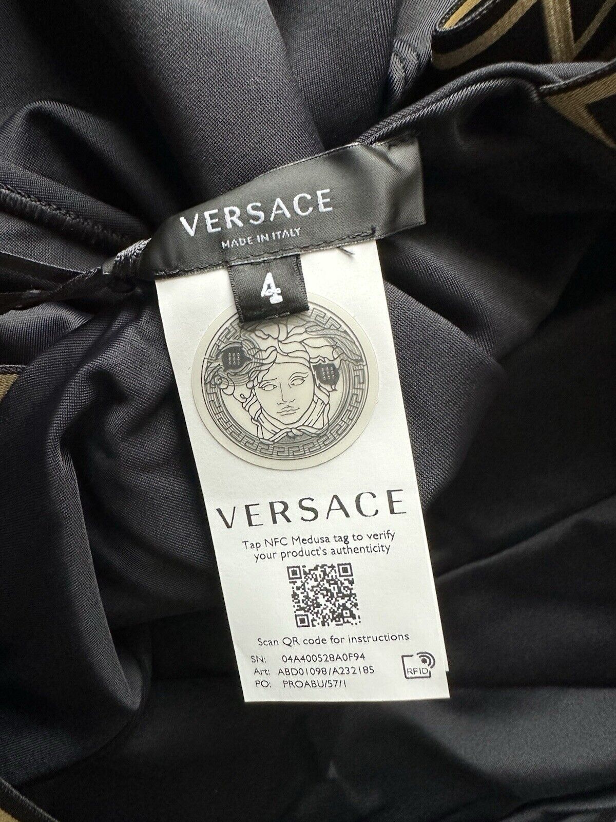 Versace Greek Key Women's Black/Gold Swim Suit Size 4 Italy ABD01098 NWT