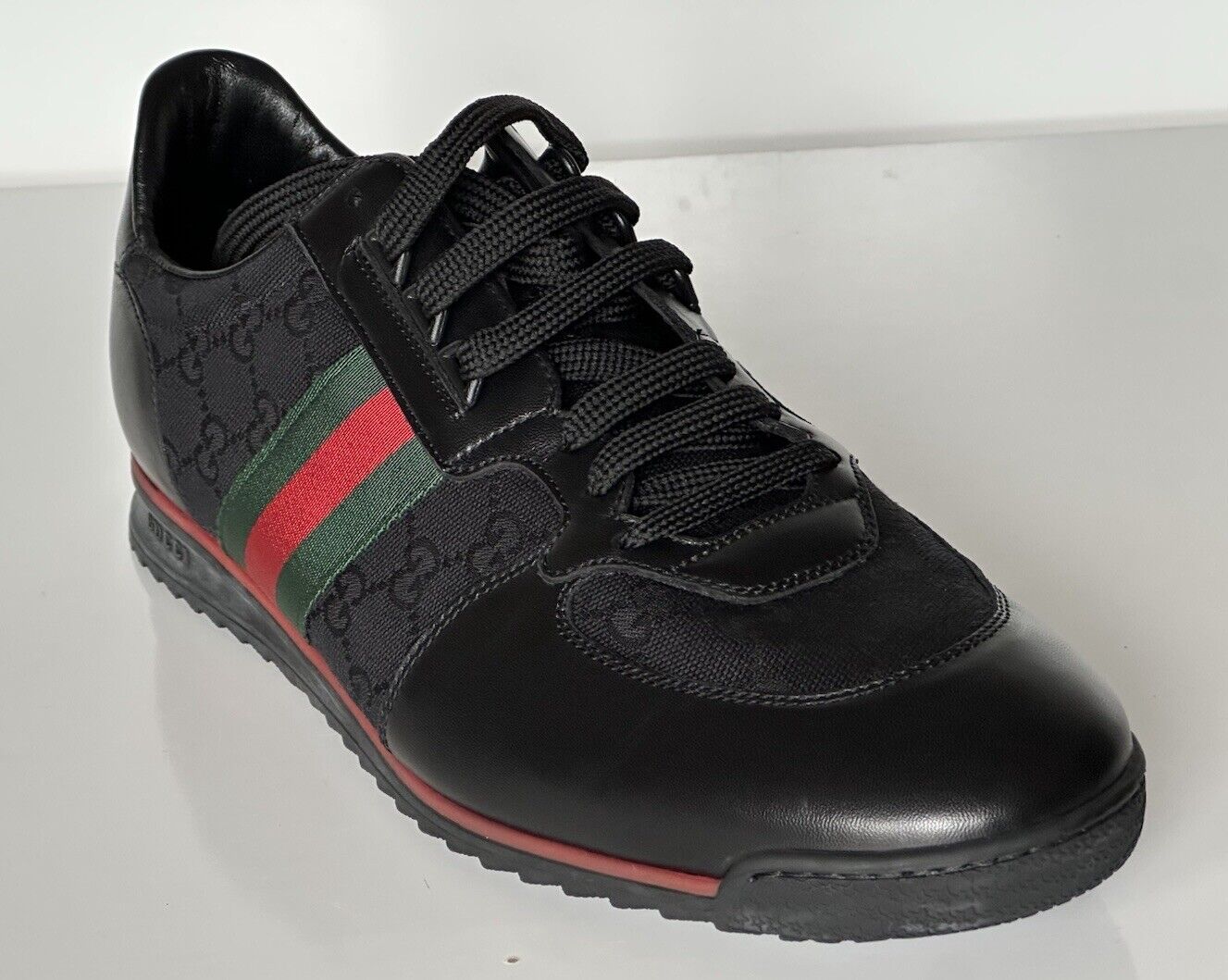 Gucci Men's GG Low-top Black Leather Sneakers 13 US (Gucci 12.5) 237715 IT NIB