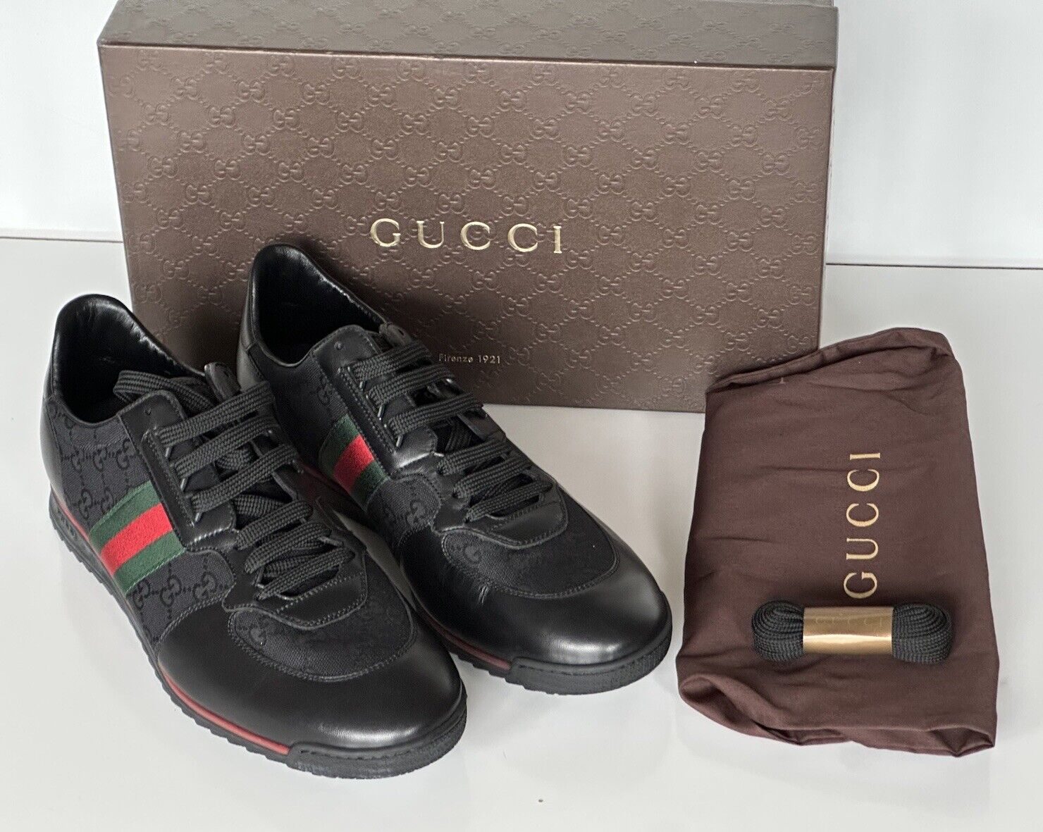 Gucci Men's GG Low-top Black Leather Sneakers 13 US (Gucci 12.5) 237715 IT NIB