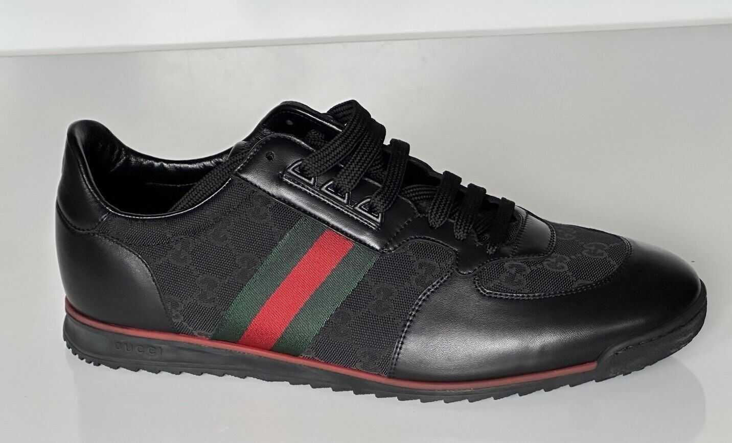 Gucci Men's GG Low-top Black Leather Sneakers 13 US (Gucci 12.5) 237715 IT NIB