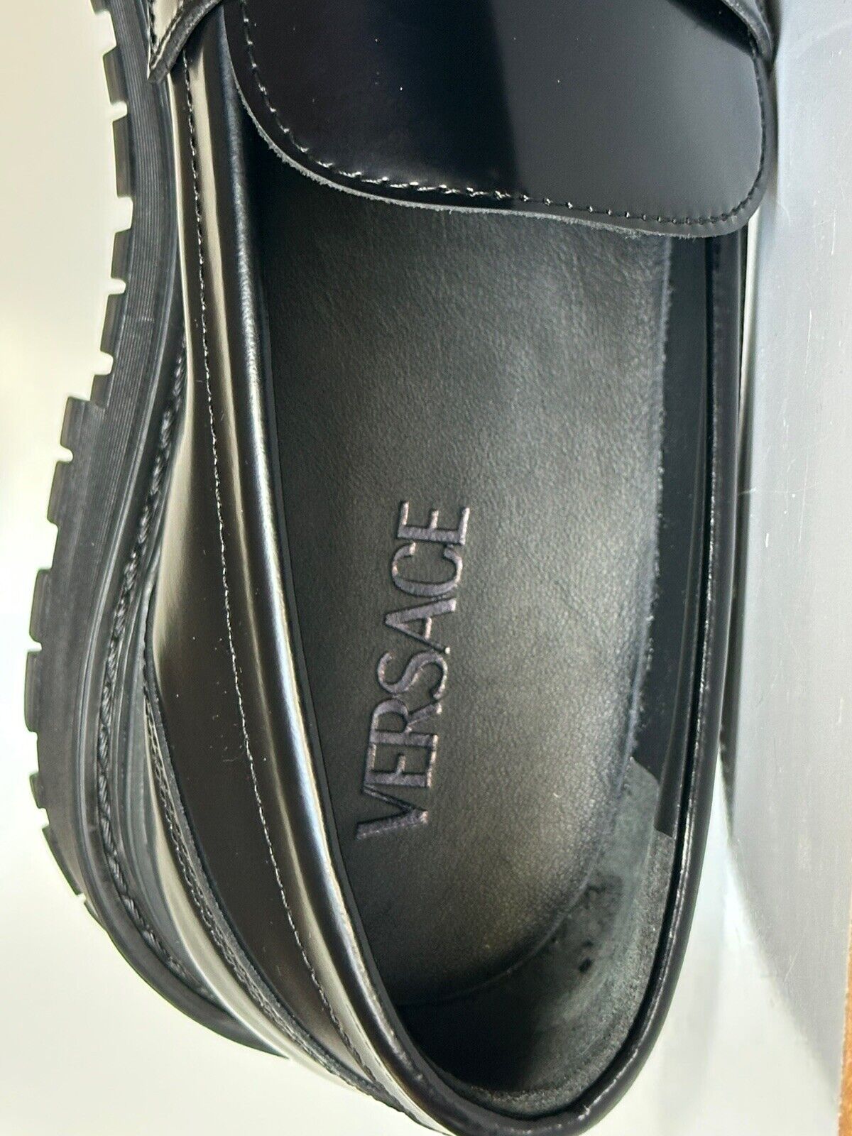 VERSACE Men's Black Leather Loafers Shoes 10 US (43 Euro) 1013628 Italy NIB $675