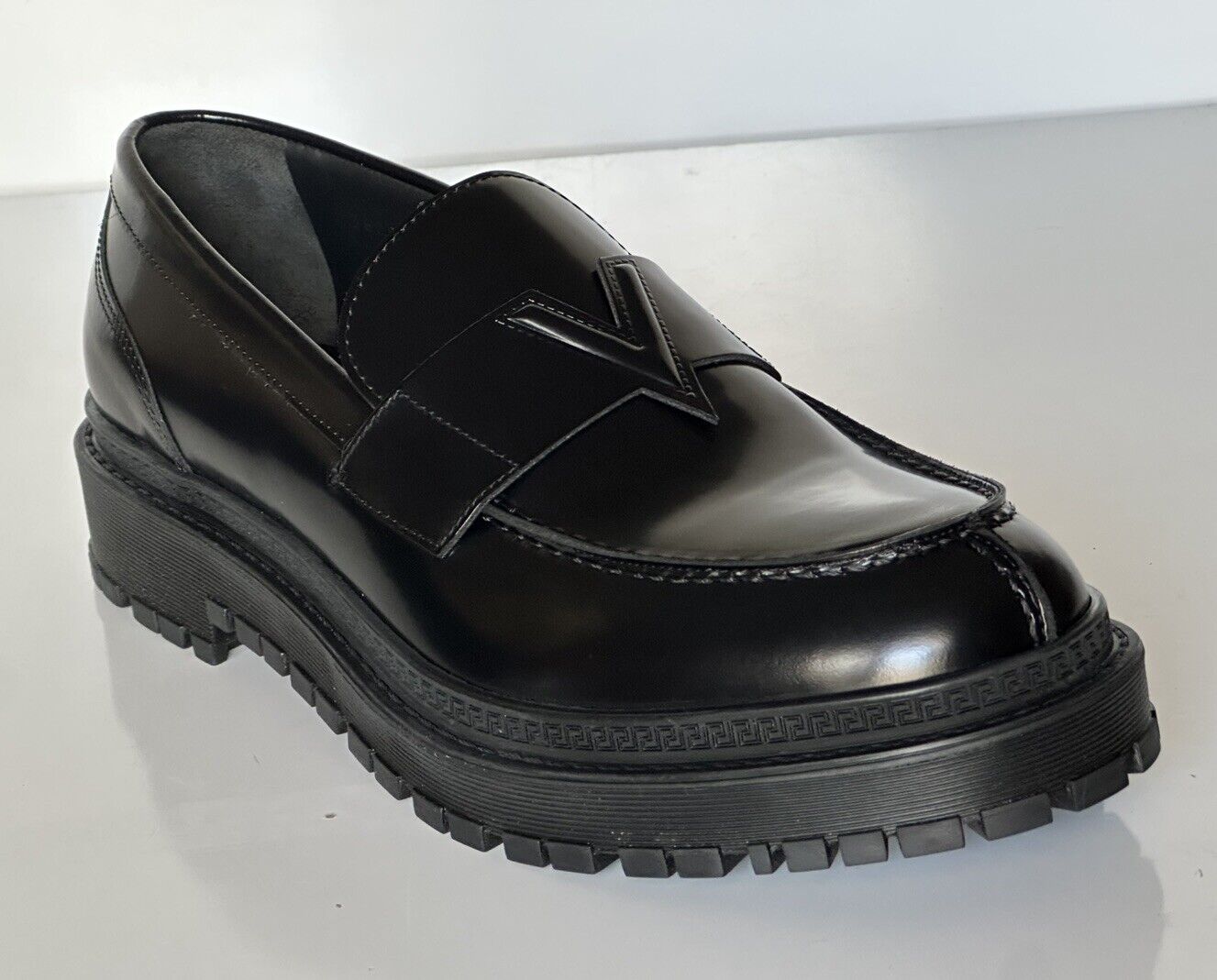 VERSACE Men's Black Leather Loafers Shoes 10 US (43 Euro) 1013628 Italy NIB $675