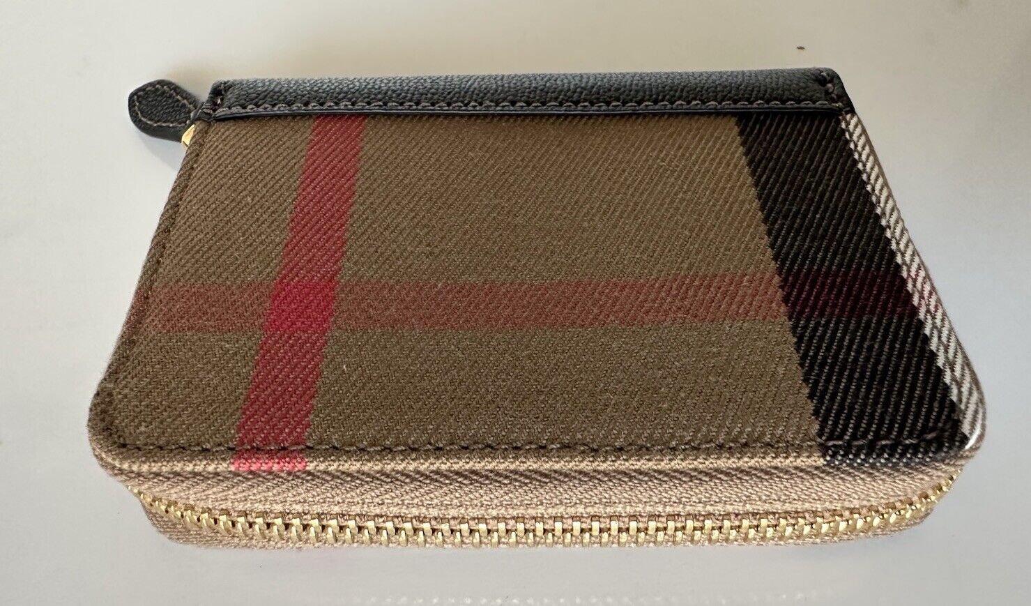 Burberry MN Zip Around Check Black/Brown Wallet 80840301 NWT $480