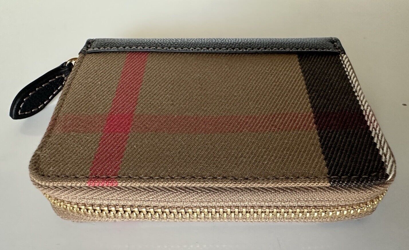 Burberry MN Zip Around Check Black/Brown Wallet 80840301 NWT $480