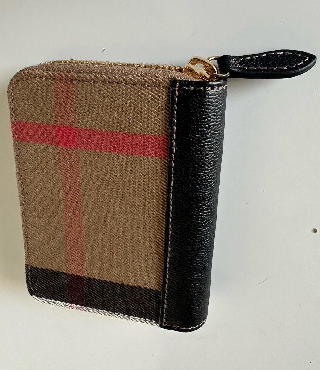 Burberry MN Zip Around Check Black/Brown Wallet 80840301 NWT $480