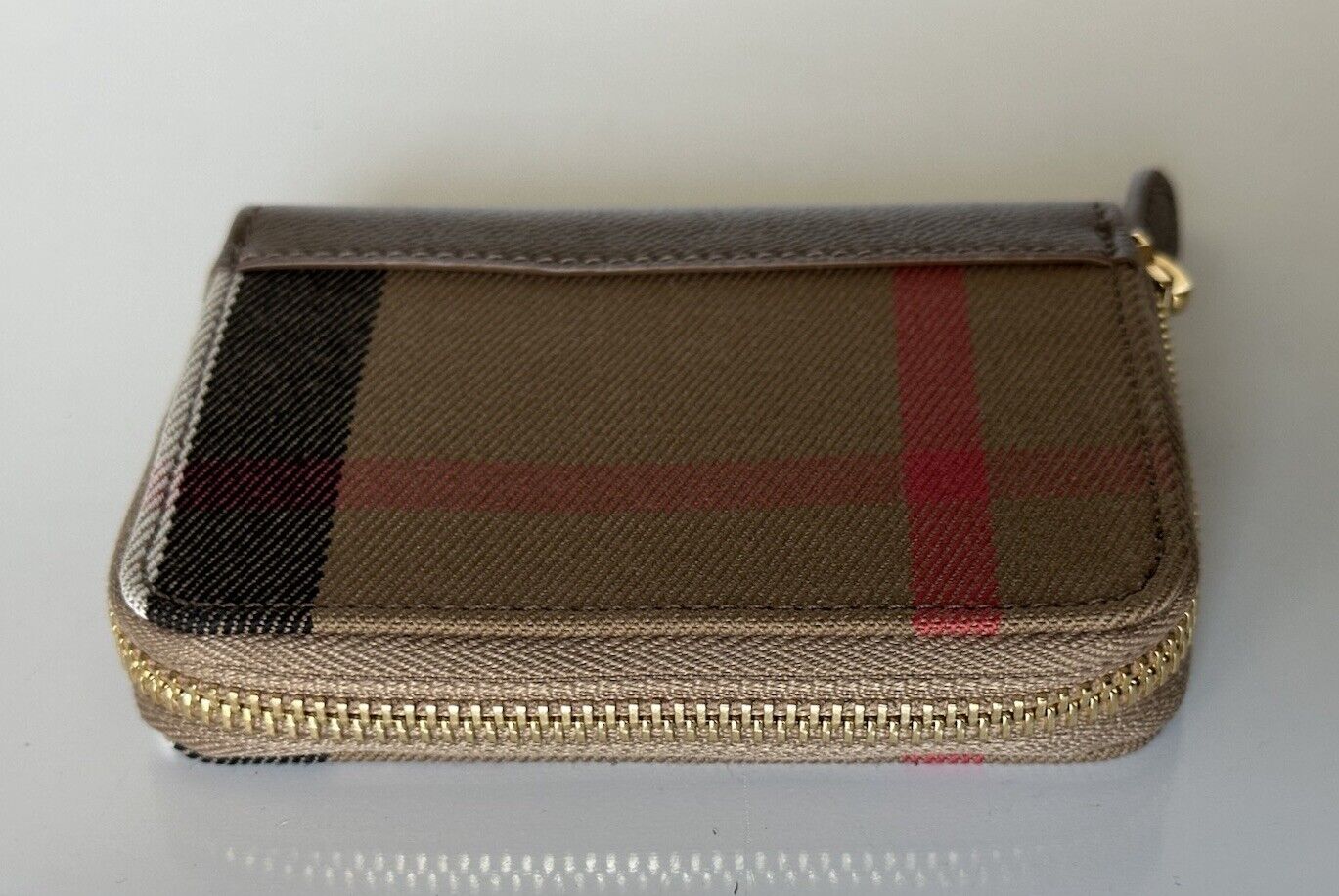 Burberry MN Zip Around Check Earth/Brown Wallet 80845241 NWT $480