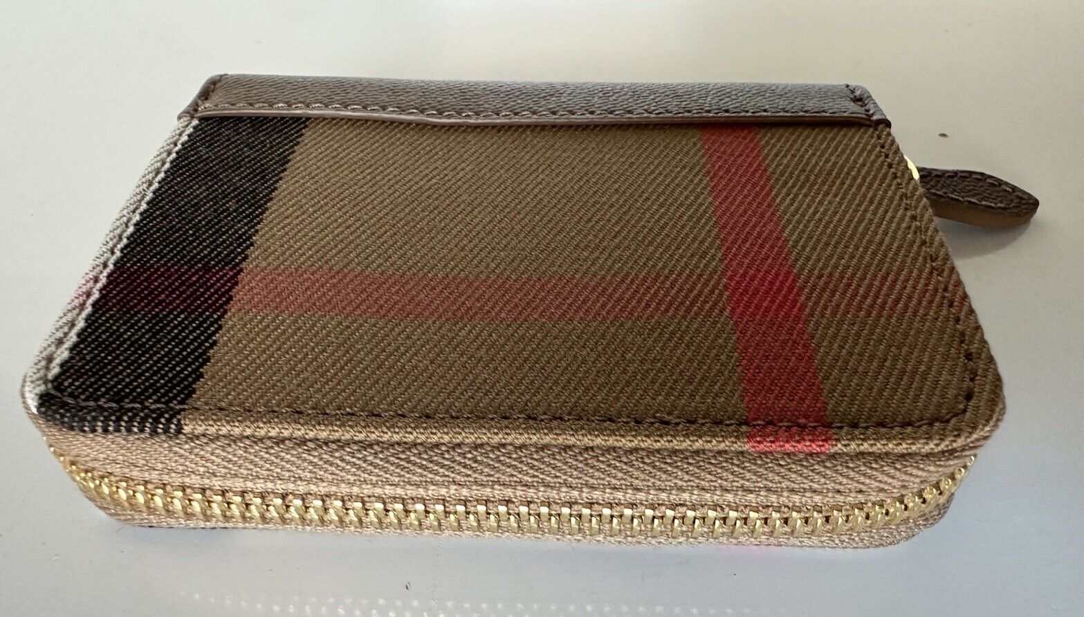 Burberry MN Zip Around Check Earth/Brown Wallet 80845241 NWT $480