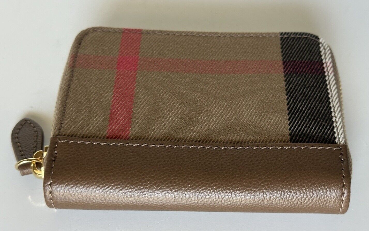 Burberry MN Zip Around Check Earth/Brown Wallet 80845241 NWT $480