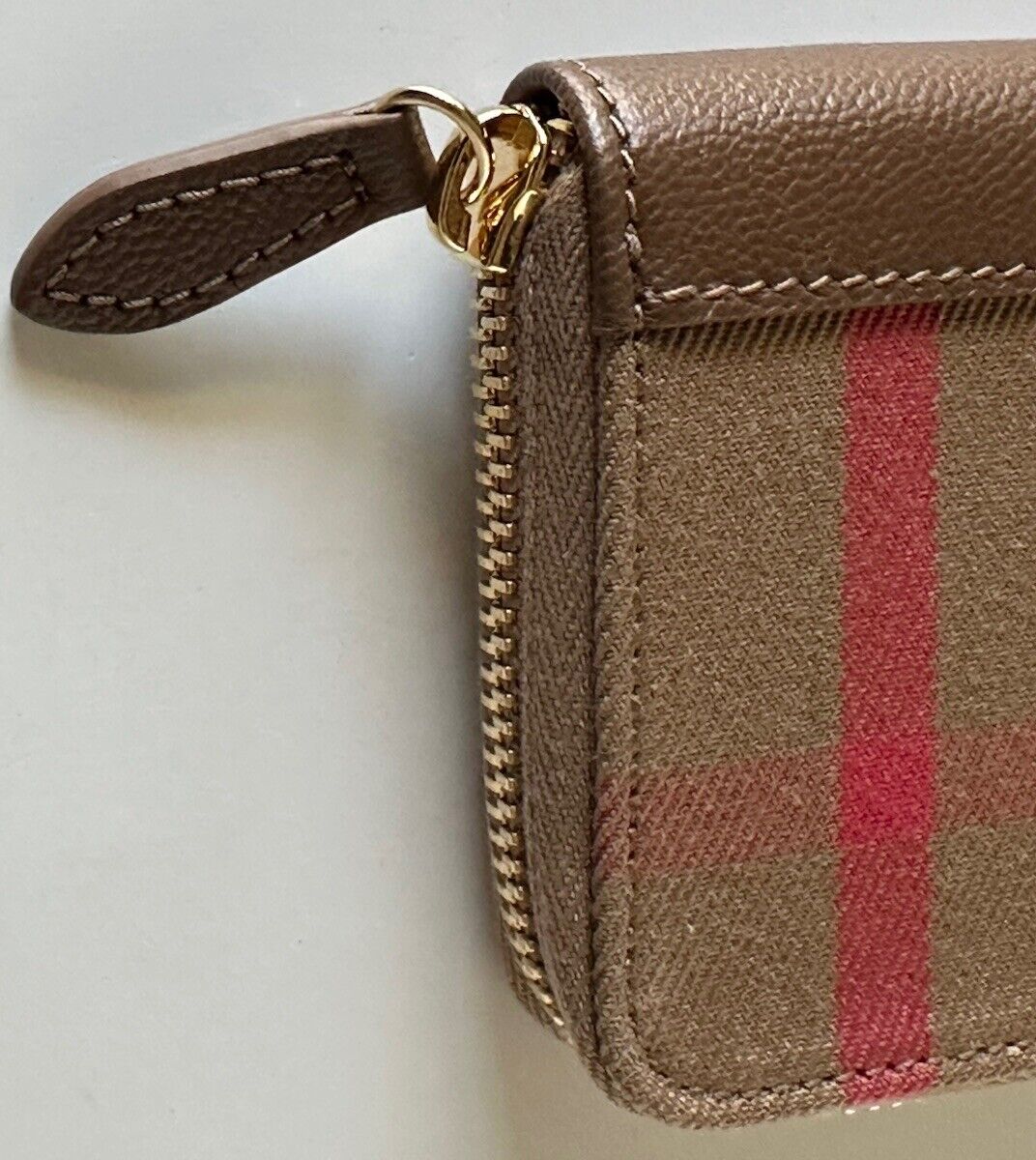 Burberry MN Zip Around Check Earth/Brown Wallet 80845241 NWT $480