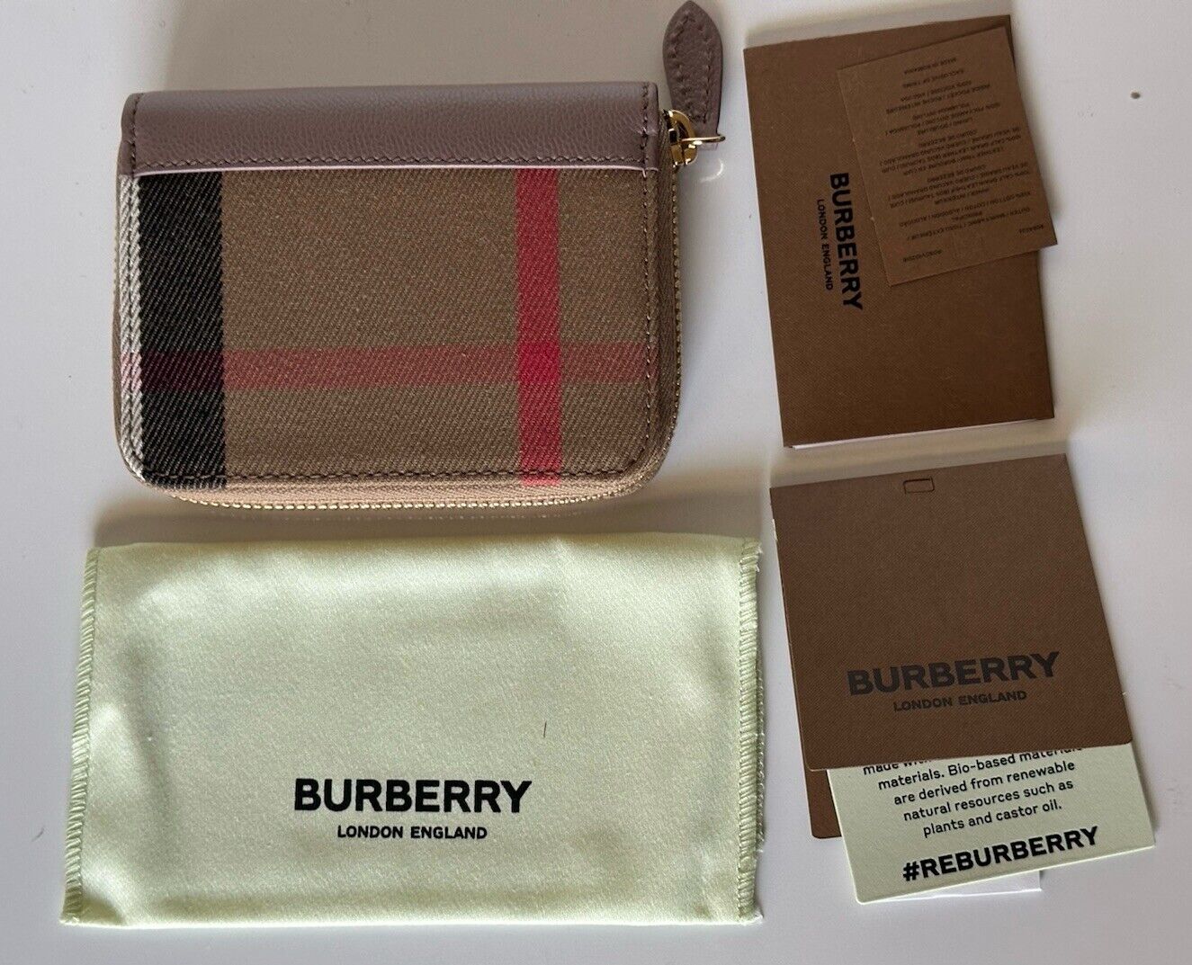 Burberry MN Zip Around Check Gray Mink/Brown Wallet 80845261 NWT $480