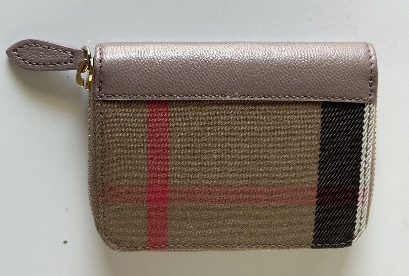 Burberry MN Zip Around Check Gray Mink/Brown Wallet 80845261 NWT $480