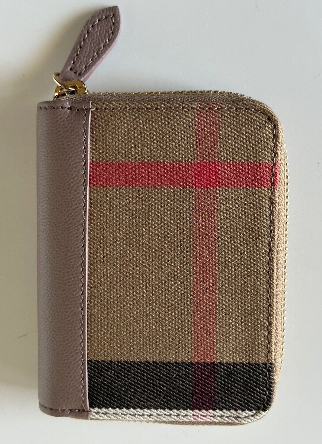 Burberry MN Zip Around Check Gray Mink/Brown Wallet 80845261 NWT $480