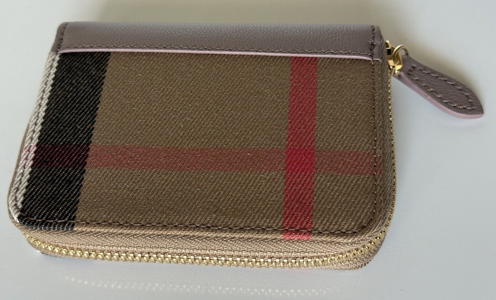 Burberry MN Zip Around Check Gray Mink/Brown Wallet 80845261 NWT $480