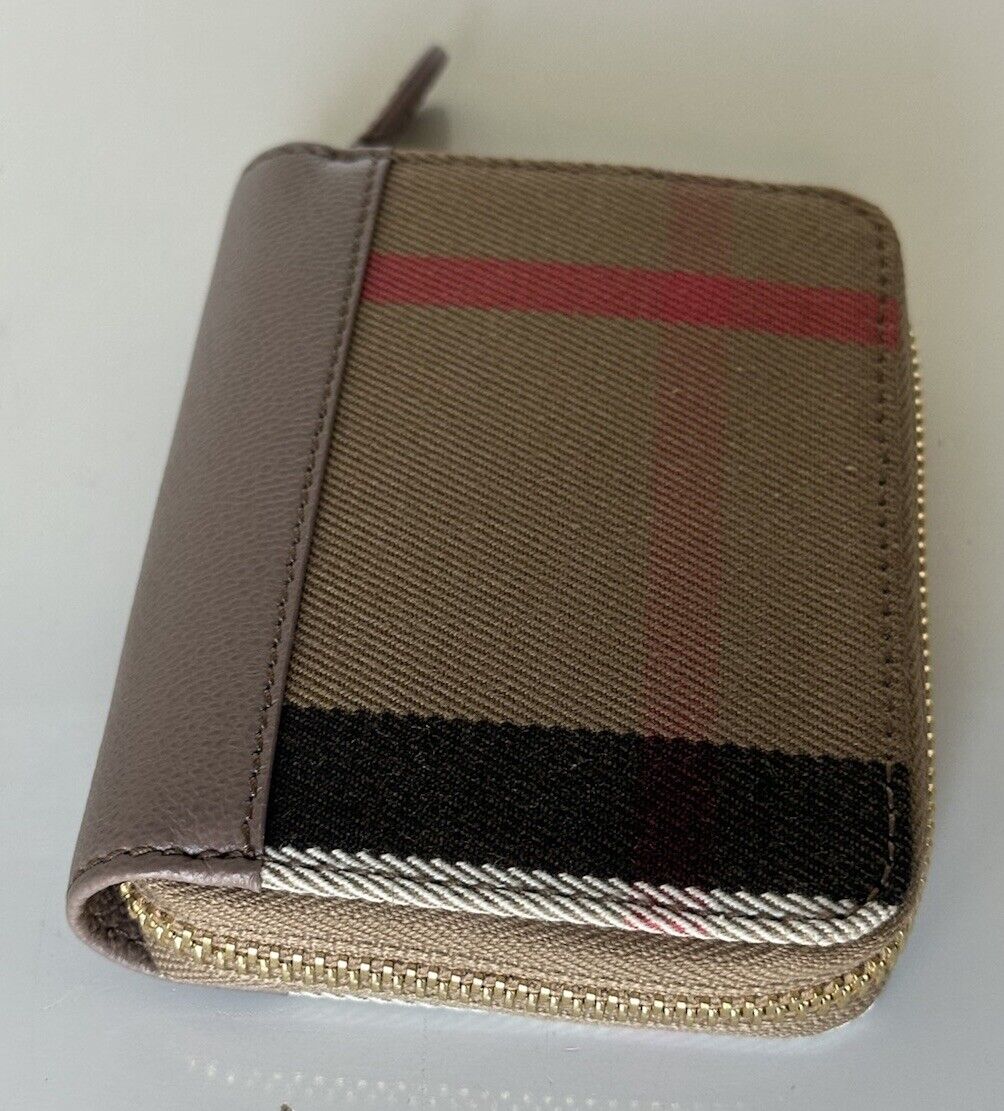 Burberry MN Zip Around Check Gray Mink/Brown Wallet 80845261 NWT $480