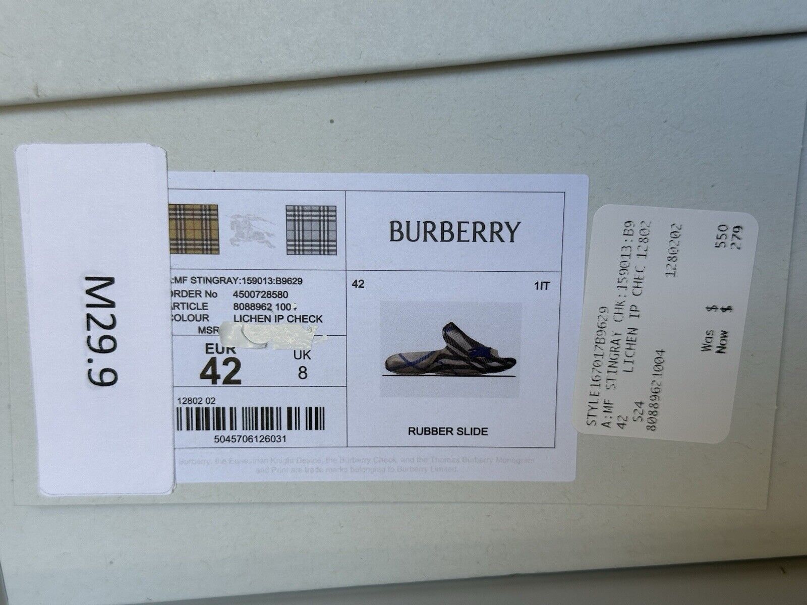 Burberry Mens Stingray Rubber Lichen IP Check Sandals 9 US (42) 8088962 NIB $550