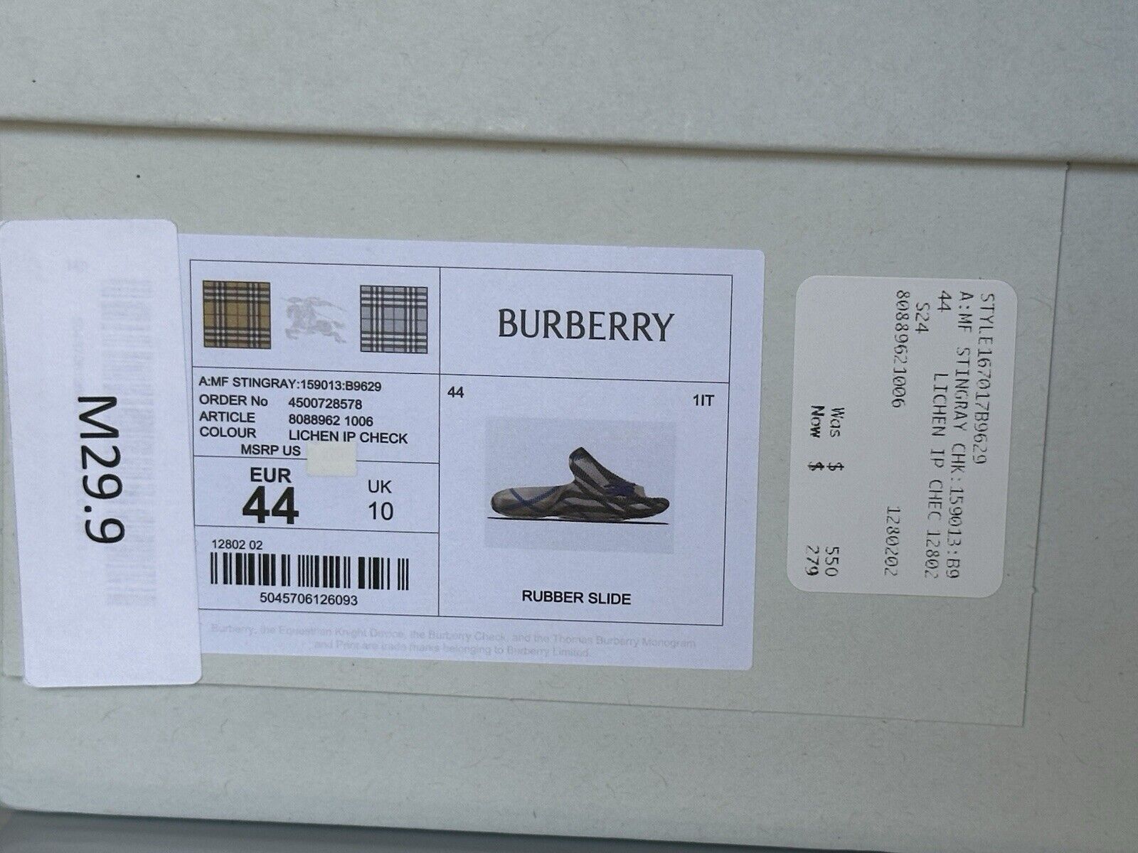 Burberry Mens Stingray Rubber Lichen IP Check Sandals 11 (44) 8088962 NIB $550