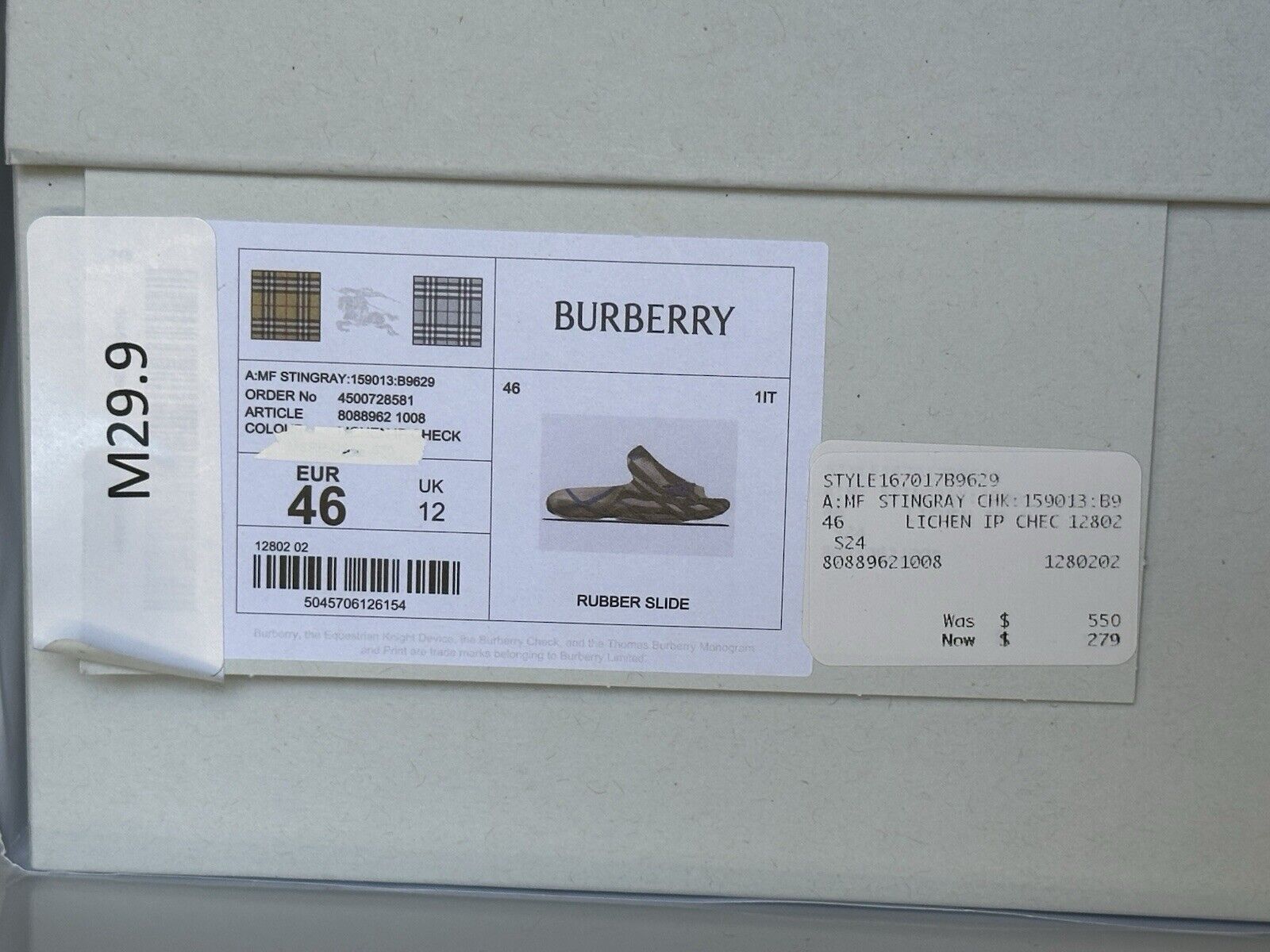 Burberry Mens Stingray Rubber Lichen IP Check Sandals 13 (46) 8088962 NIB $550