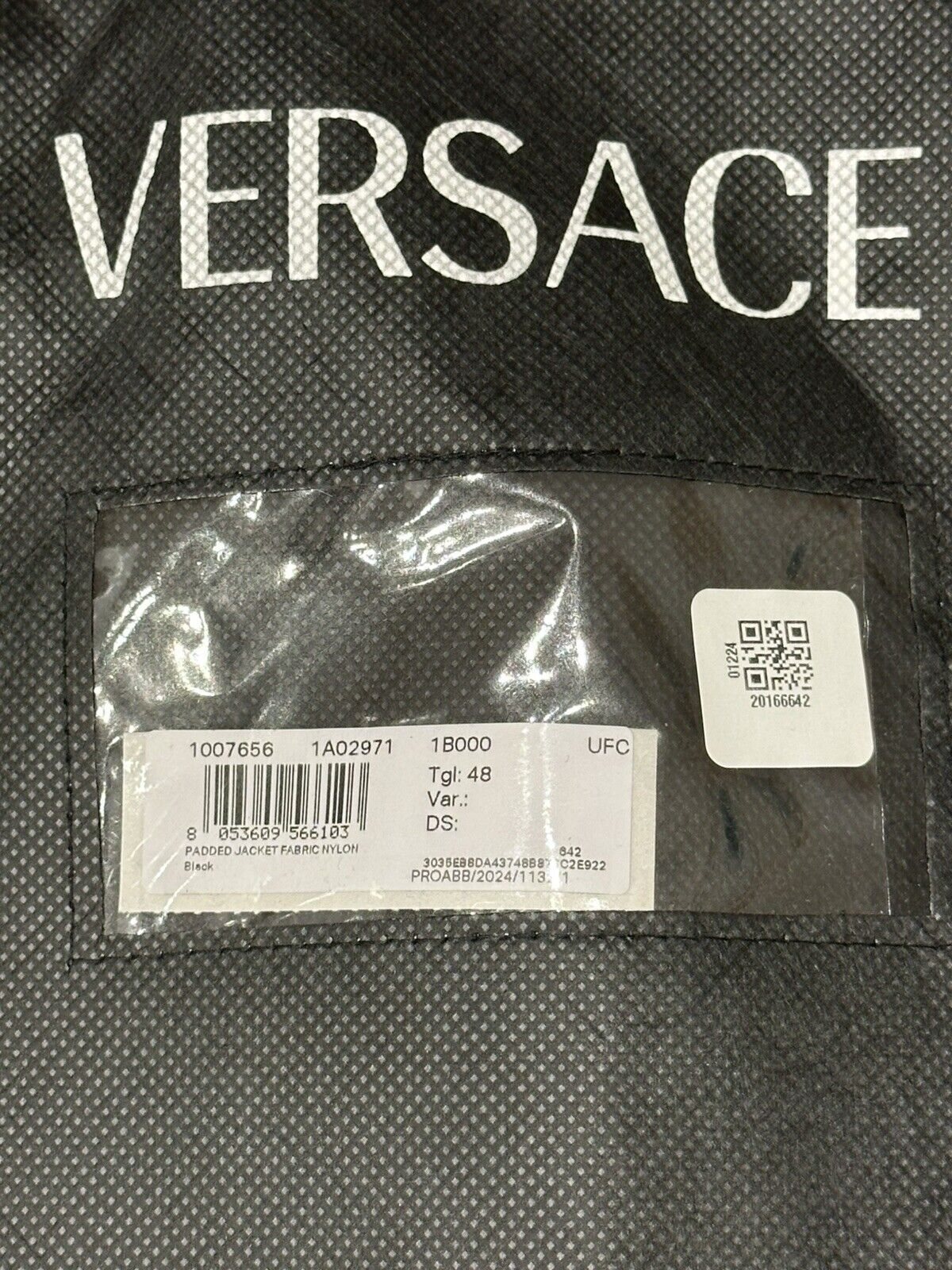 Brand New Versace Jacket/Coat Foldable Garment Bag Black 78”L x 23.5”W 1007656