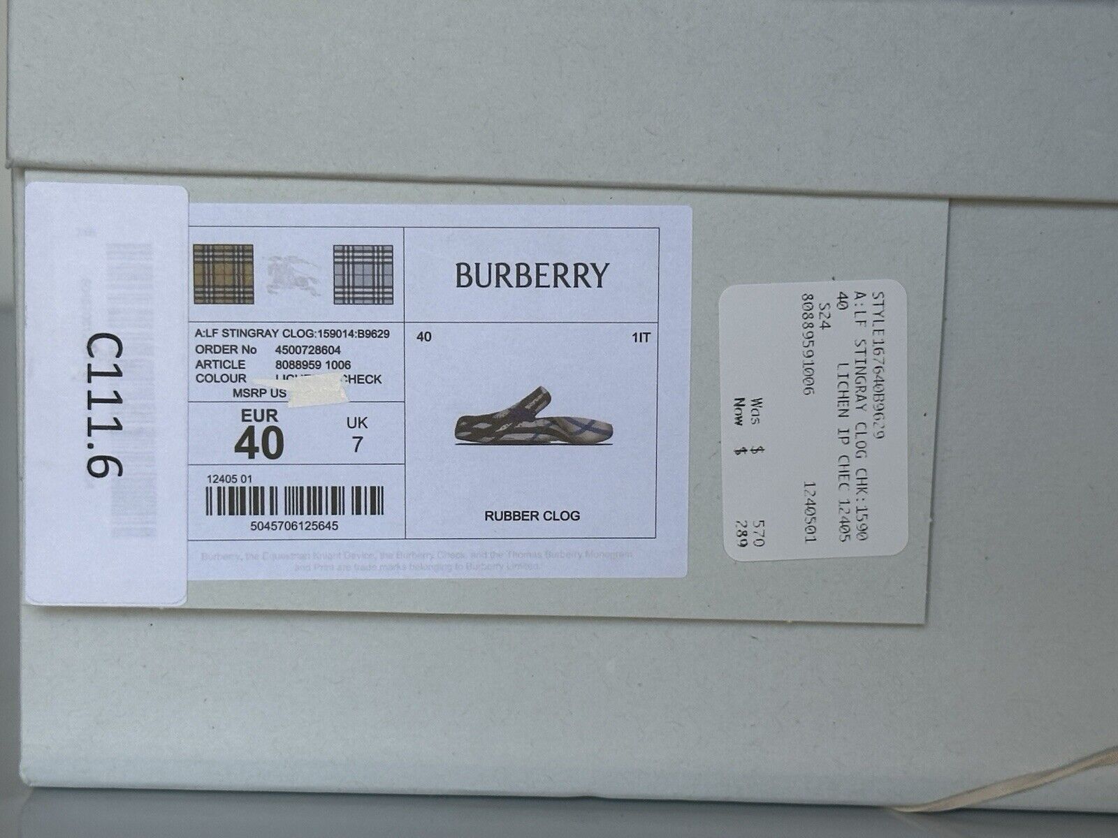 Burberry Womens Stingray Rubber Lichen IP Check Sandals 10 (40) 8088959 NIB $570