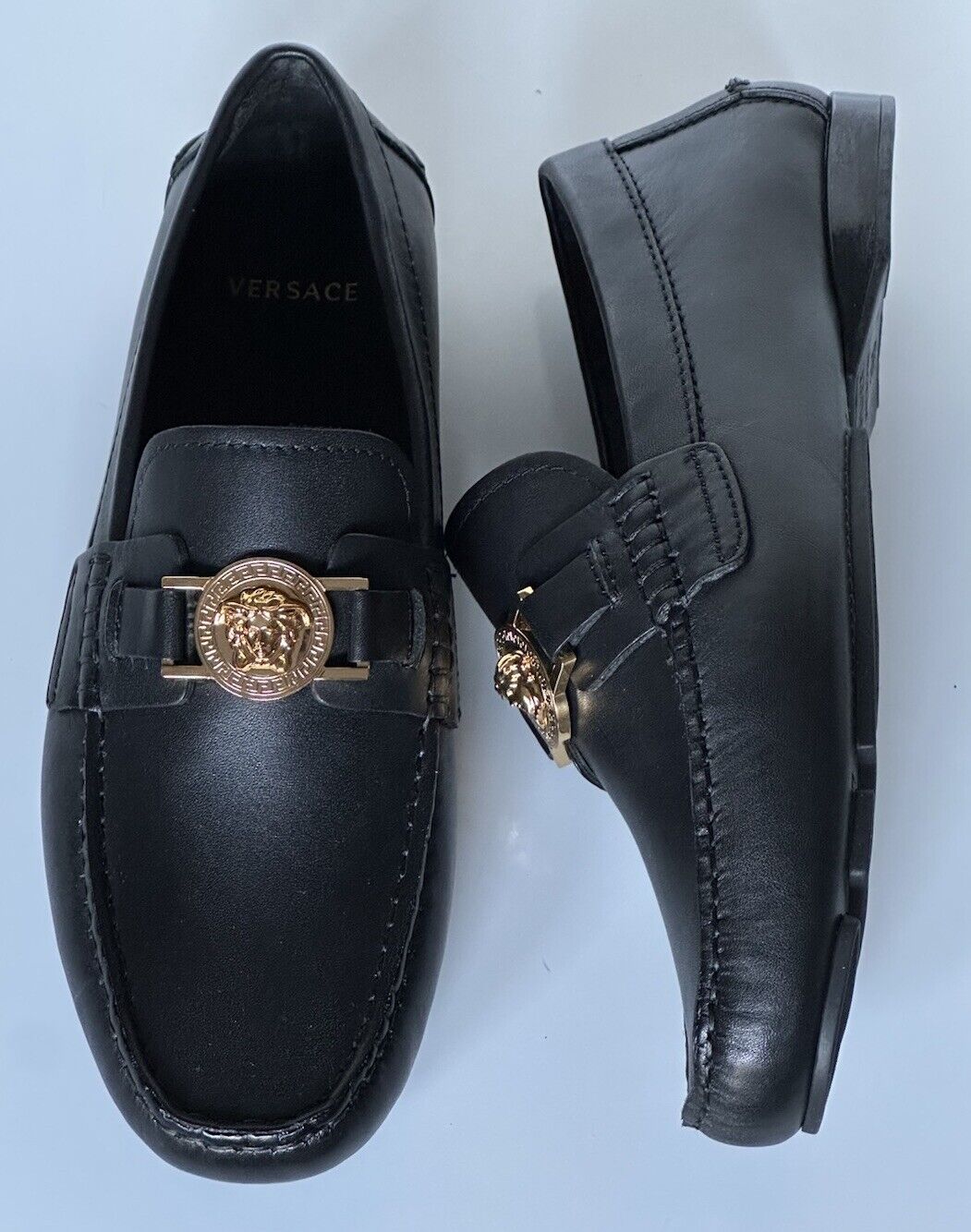 VERSACE Medusa Men's Black Leather Driver Shoes 6.5 US (39.5 Euro) DSU6014S NIB