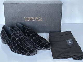 VERSACE Men's Black Velvet Loafers Shoes 12 US (45 Euro) Italy 1003792 NIB $795