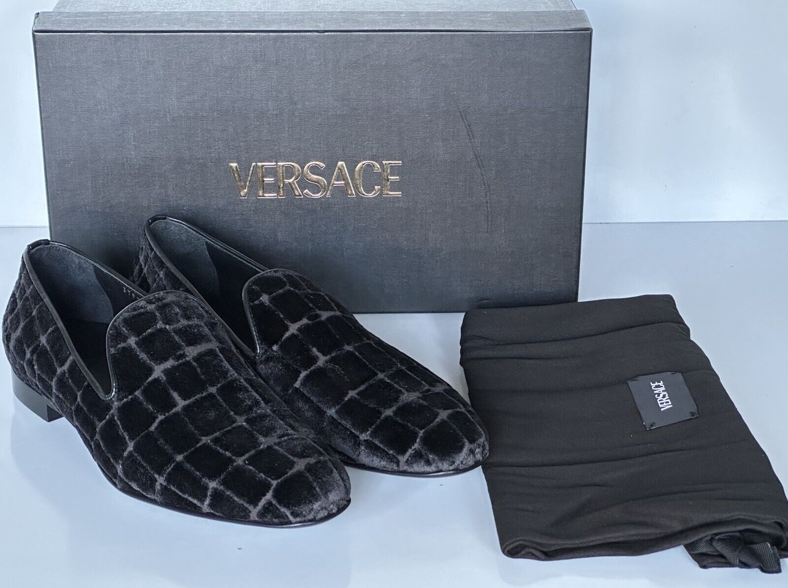 VERSACE Men's Black Suede Loafers Shoes 14 US (47 Euro) Italy 1003792 NIB $795