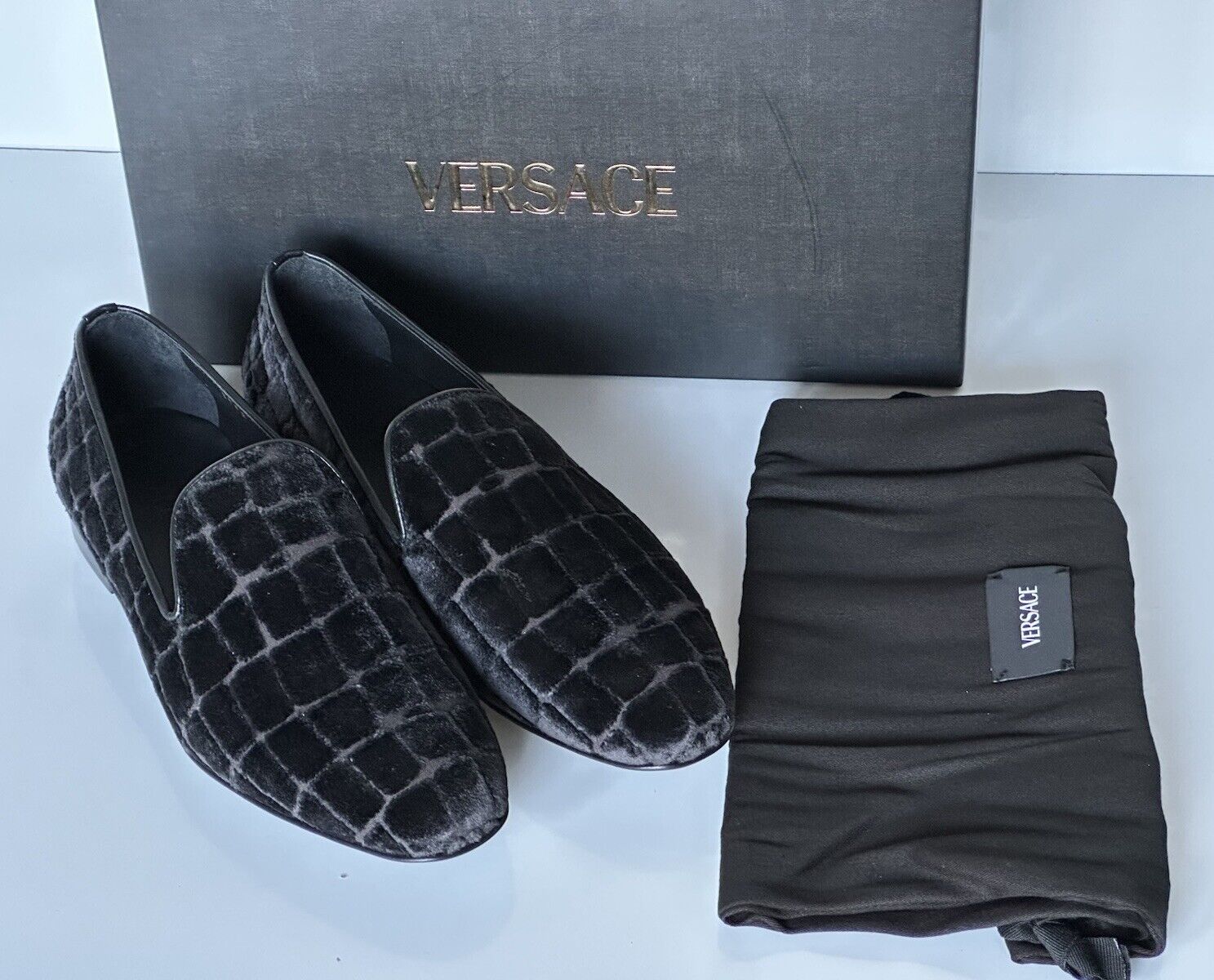 VERSACE Men's Black Suede Loafers Shoes 14 US (47 Euro) Italy 1003792 NIB $795