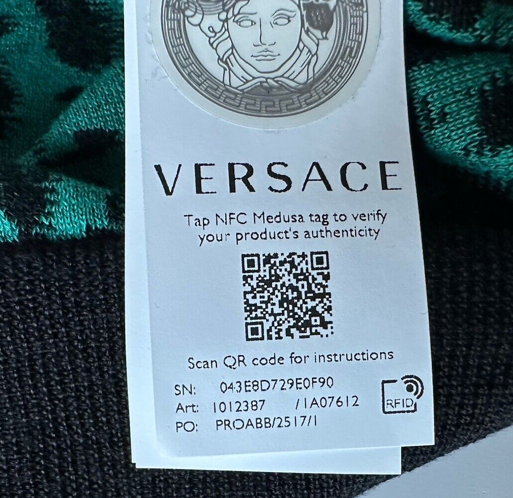 Versace Black/Green Wool/Cotton Knit Polo Shirt L (52 Euro) 1012387 IT NWT $1075