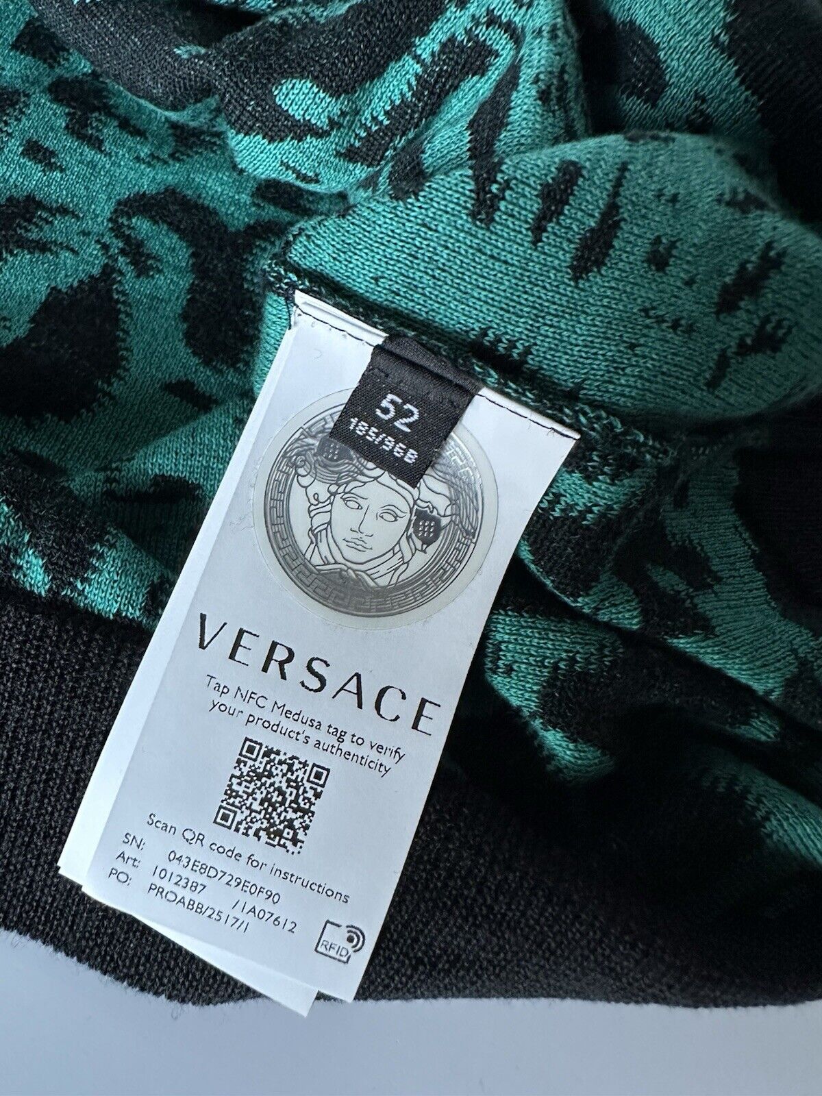 Versace Black/Green Wool/Cotton Knit Polo Shirt L (52 Euro) 1012387 IT NWT $1075