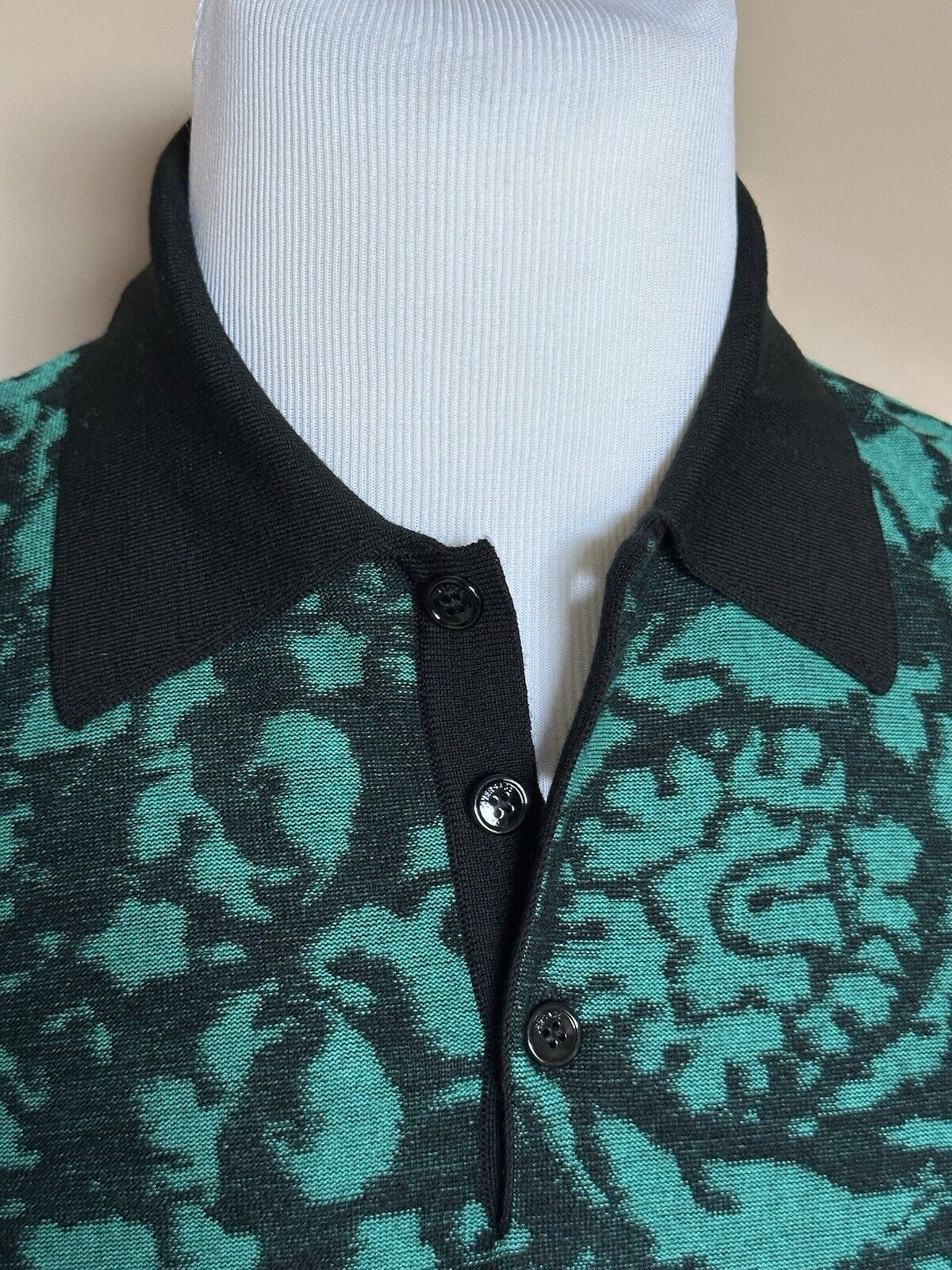 Versace Black/Green Wool/Cotton Knit Polo Shirt L (52 Euro) 1012387 IT NWT $1075