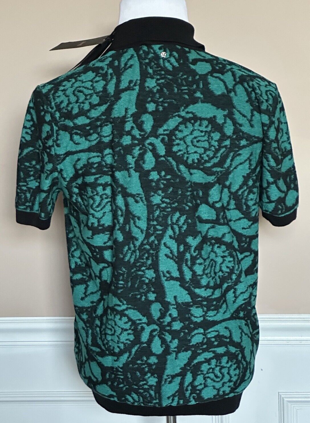 Versace Black/Green Wool/Cotton Knit Polo Shirt L (52 Euro) 1012387 IT NWT $1075