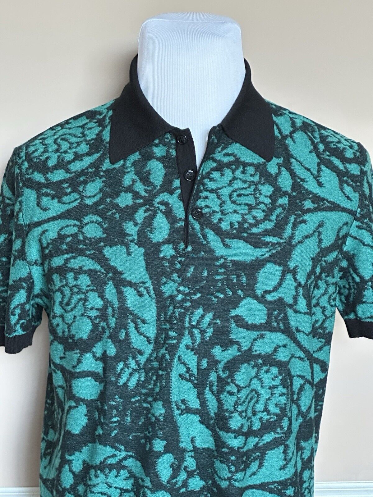 Versace Black/Green Wool/Cotton Knit Polo Shirt XL (54 Euro) 1012387 NWT $1075