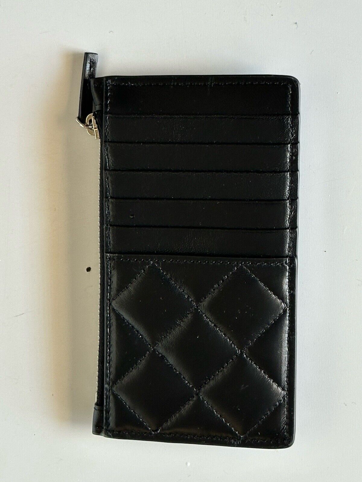 Versace Medusa Head Quilted Black Leather Zipper Card Wallet 1013357 NWT $350