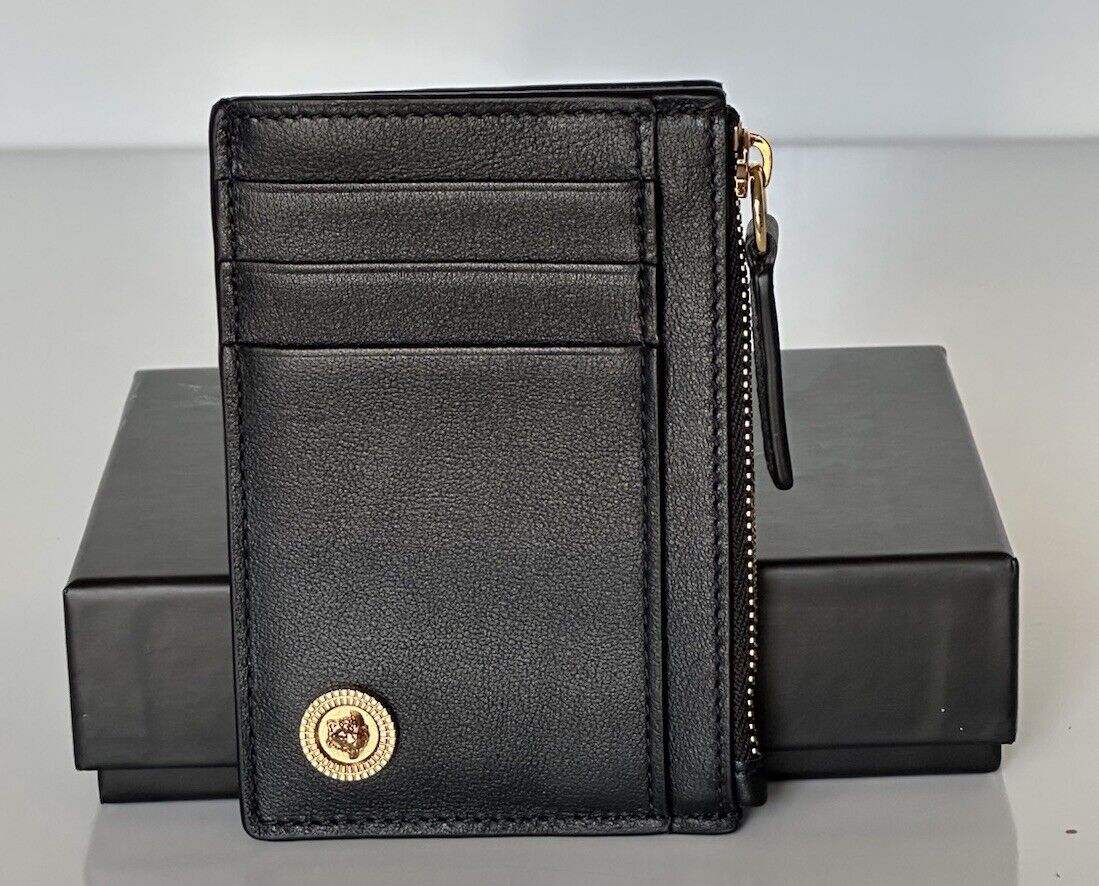 Versace Medusa Head Black Calf Leather Zipper Card Wallet 1006197 Italy NWT $375